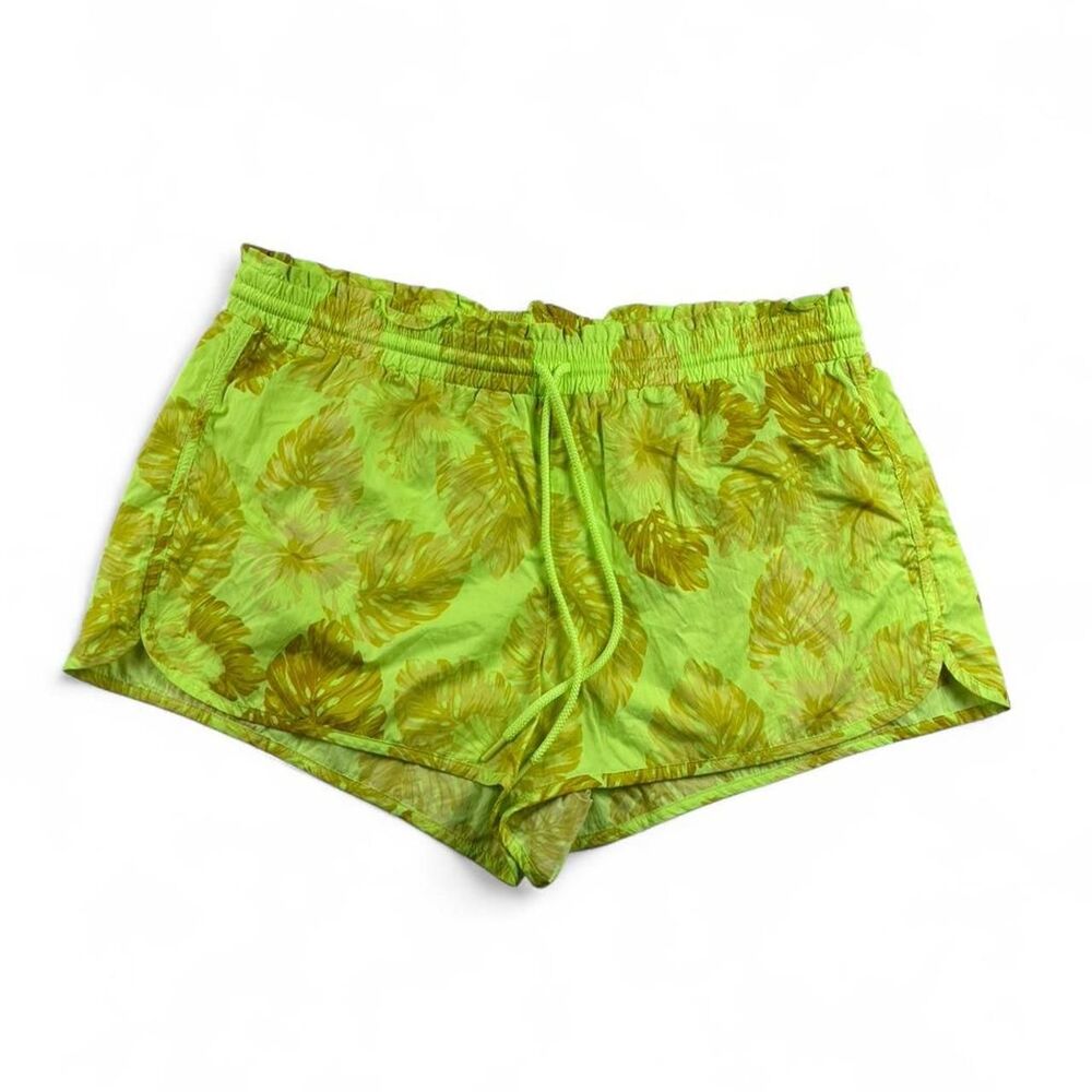 Aerie Neon Green Tropical Print Shorts Women’s Size XL Summer Beach